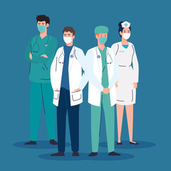 staff medical wearing medical mask against covid 19 pandemic vector illustration design