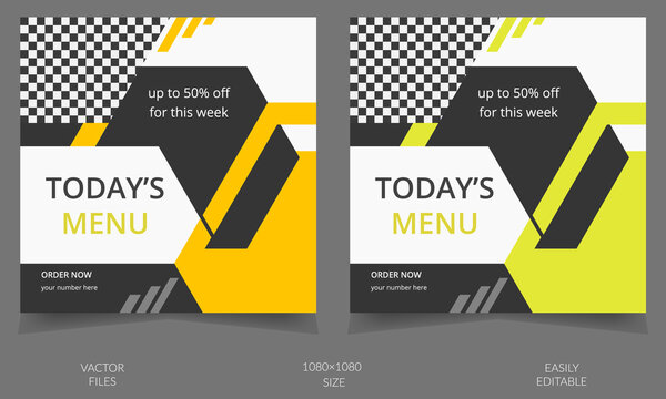 Restaurant Promotion Social Media Poster Template With Vector Elements