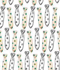 White flat style and black outline style neckties with Easter eggs print seamless pattern on white background
