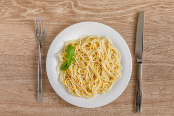 Spaghetti on a plate top view