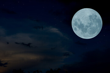 Full moon on the sky in the night.