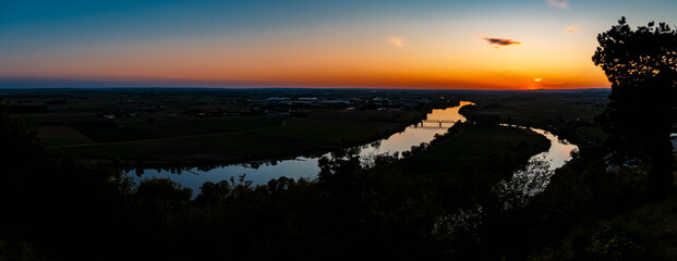High resolution stitched panorama of a beautiful sunset at Bogenberg, Danube, Bavaria, Germany