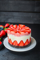 cheesecake strawberrie, sweet mascarpone dessert cake with berries Menu concept healthy eating  food background top view copy space
