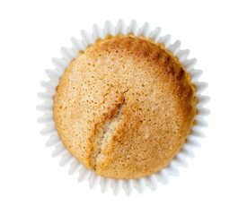 Plain vanilla cupcake in white paper case