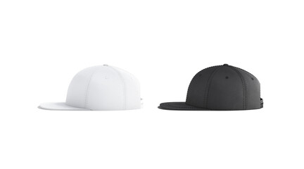 Blank black and white jeans snapback mockup set, side view