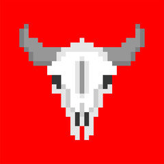 Skull cow pixel art. Skeleton head of bull 8 bit. vector illustration