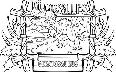 prehistoric predatory dinosaur ceratosaurus, went hunting, coloring book