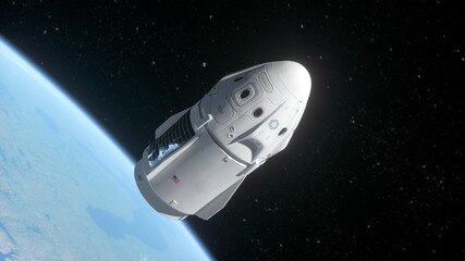 Cargo spacecraft on earth orbit. Space travel and transportation concept