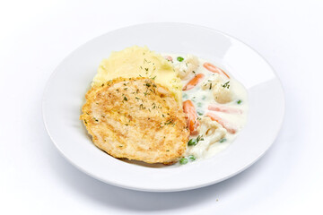 chicken with mashed potato and vegetables