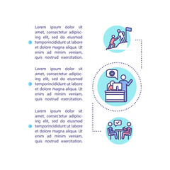 Teamwork on project concept icon with text. Cooperation with colleague to achieve goal PPT page vector template. Brochure, magazine, booklet design element with linear illustrations