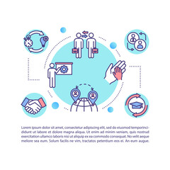 International student exchange concept icon with text. Transfer abroad for education PPT page vector template. Brochure, magazine, booklet design element with linear illustrations