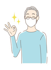 マスクを付けた笑顔の男性