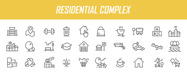 Fototapeta na wymiar Set of linear residential complex icons. Infrastructure icons in simple design. Vector illustration