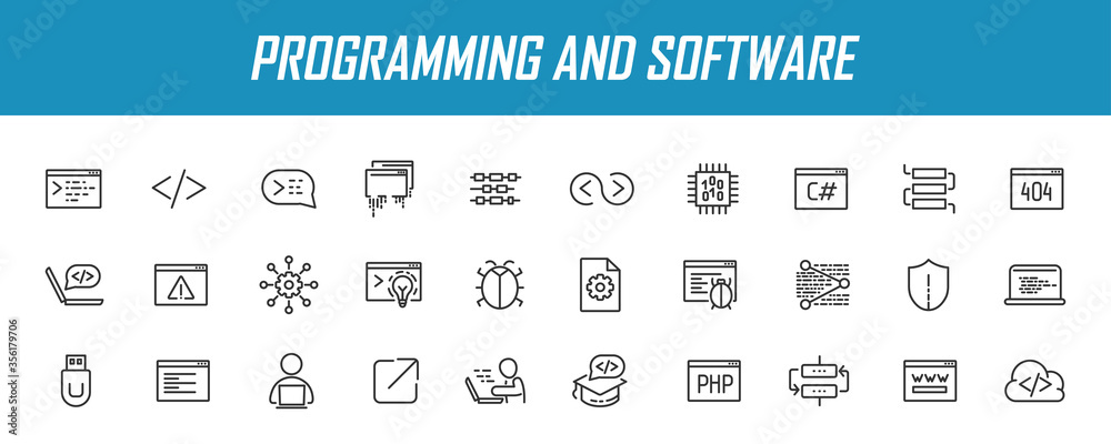 Aufkleber Set of linear programming icons. Software icons in simple design. Vector illustration