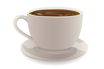 A cup of coffee is on the plate. Color illustration isolated on a white background.