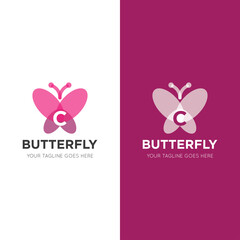 initial letter c butterfly logo and icon vector illustration design template