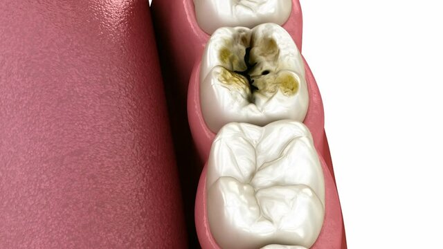 Dental onlay ceramic crown restoration. Medically accurate 3D illustration of human teeth treatment
