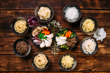 Fototapeta na wymiar Ingredients cooking korean cuisine dish noodles