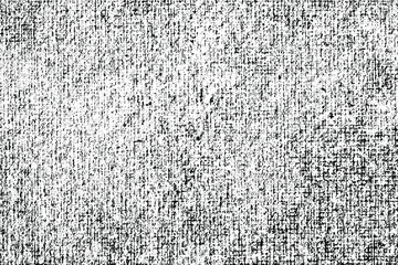 Grunge halftone texture of old rough fabric. Monochrome background of coarse cloth with spots, noise and grain. Overlay template. Vector illustration