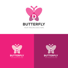 initial letter d butterfly logo and icon vector illustration design template