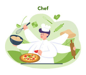 Pizzeria concept. Chef cooking tasty delicious pizza. Italian food.