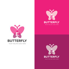 initial letter e butterfly logo and icon vector illustration design template