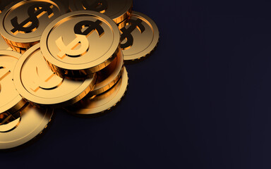 Gold coins on dark background, 3d render