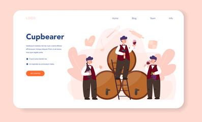Sommelier web banner or landing page. Man with a bottle