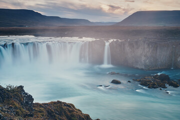 Waterfall Godafoss at sunset. Iceland.