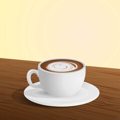 Cup of coffee on the table realistic illustration with blank space