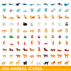 100 animal icons set. Cartoon illustration of 100 animal icons vector set isolated on white background