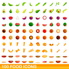 100 food icons set. Cartoon illustration of 100 food icons vector set isolated on white background