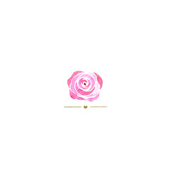 Pink watercolor rose with golden element for logo design. Watercolor rose and gold heart isolated on white background