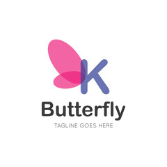 initial letter k butterfly logo and icon vector illustration design template