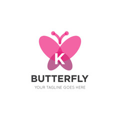 initial letter k butterfly logo and icon vector illustration design template
