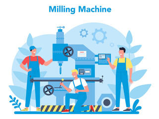 Miller and milling concept illustration. Engineer drilling meta