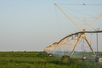 farming by using circle irrigation, pipes, sprinklers and pivots 