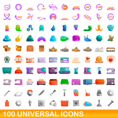 100 universal icons set. Cartoon illustration of 100 universal icons vector set isolated on white background