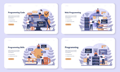 Programming web banner or landing page set. Idea of working