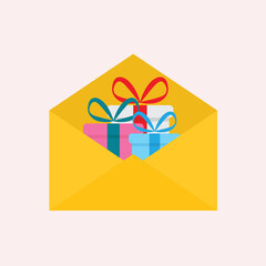 envelope with gift flat vector