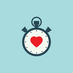 stopwatch flat vector with herat icon 