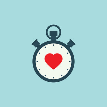 stopwatch flat vector with herat icon 