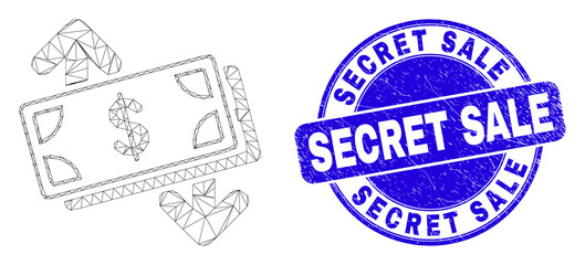 Web carcass banknotes exchange arrows icon and Secret Sale stamp. Blue vector round grunge stamp with Secret Sale message.