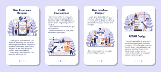 UX UI designer mobile application banner set. App interface