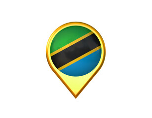 Tanzania flag location marker icon. Isolated on white background. 3D illustration, 3D rendering