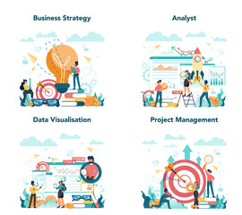 Business analyst concept set. Business strategy and project