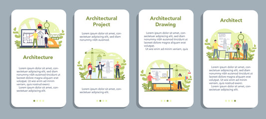 Architecture mobile application banner set. Idea of building project