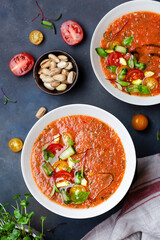 Spanish cold tomato soup gazpacho with Basil