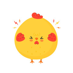 Cute funny sad chicken cock. Vector