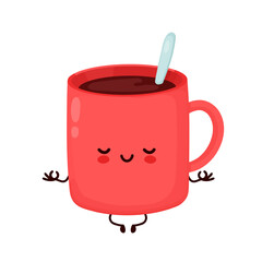 Cute happy funny coffee mug meditate